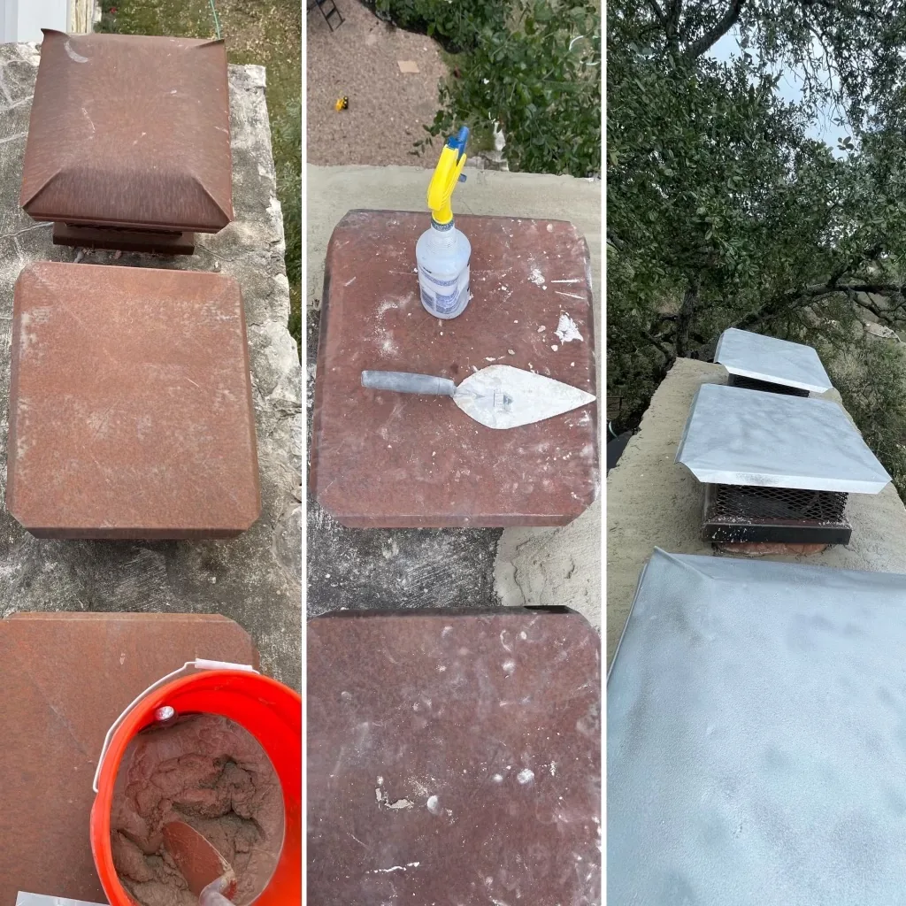 Masonry repair work on chimney crown